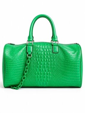 Privata Green Croc-Embossed Barrel Bag